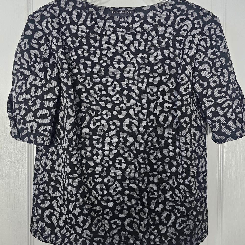 Banana Republic Black and Gray Animal Print Blouse